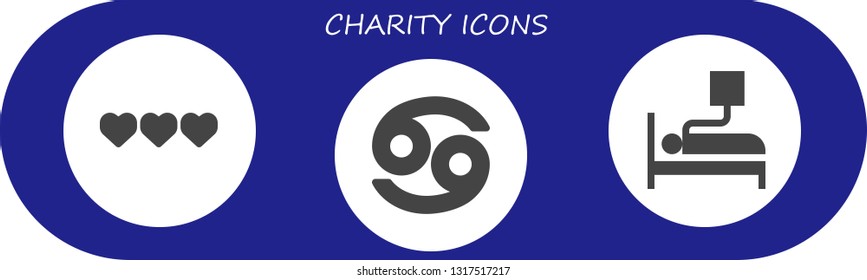 charity icon set. 3 filled charity icons.  Simple modern icons about  - Life, Cancer, Blood donation