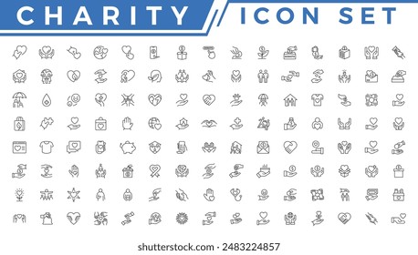 Charity icon set. Collection of donate, volunteer, care icon set design