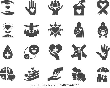 Charity Icon Set. Included Icons As Kind, Care, Help, Share, Good, Support And More.