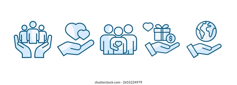 Charity Icon Set Multiple Style Collection, Containing design Community Support, Charity, Giving, Philanthropy, CSR