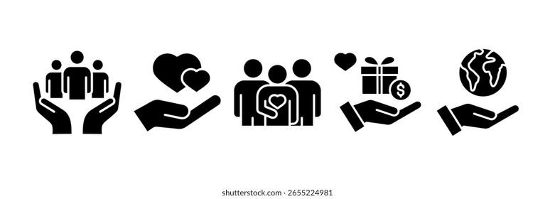 Charity Icon Set Multiple Style Collection, Containing design Community Support, Charity, Giving, Philanthropy, CSR