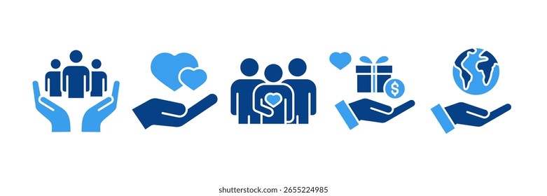 Charity Icon Set Colección de Estilo Múltiple, Conteniendo diseño Asistencia Comunitaria, Caridad, Donación, Filantropía, RSC