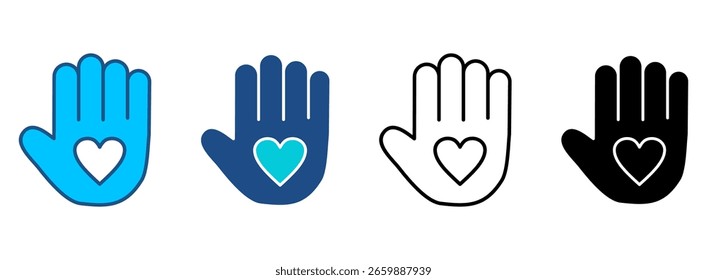 Conjunto de iconos de caridad con múltiples estilos. Ilustración vectorial