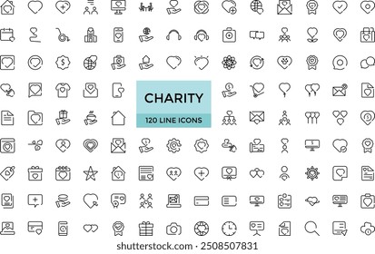 Charity Icon Set, Non-Profit and Charity Icon Collection, Humanitarian Aid Icon Pack, Charitable Giving vector editable icons.