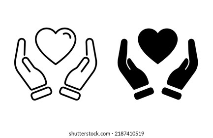 Charity Icon Set On Isolated Background. Heart In Hand. Love Icon. Health, Medicine Symbol. Vector EPS 10