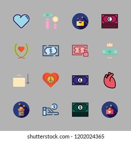 charity icon set. vector set about money, donation and heart icons set.