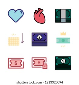 charity icon set. vector set about money and heart icons set.