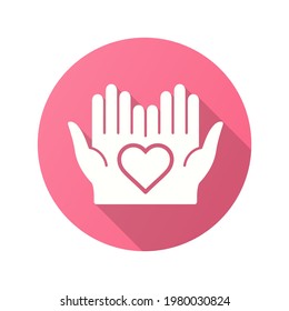 Charity icon. Simple illustration with long shadow isolated for graphic and web design.