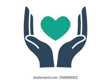 Charity icon. solid icon style. hand with heart. icon related to donation and charity. donation elements vector illustration