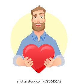 Charity icon vector Man gives heart. Charity concept.
