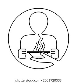 Charity icon - zero hunger goals or voluntary help for starving hungry people - isolated vector emblem in thin line for humanitarian acts