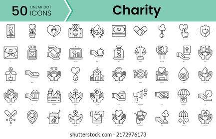paquete de Icons de caridad. Iconos de estilo punto lineal. Ilustración del vector