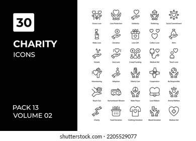 Charity icons collection. Set vector line with elements for mobile concepts and web apps. Collection modern icons.