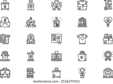 Charity icons collection is a vector illustration with editable stroke.
