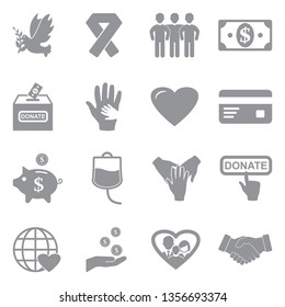 Charity Icons. Gray Flat Design. Vector Illustration.
