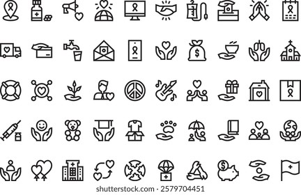 Charity icons High-Quality Vector Icons Collection with Editable Stroke. Ideal for Professional and Creative Projects