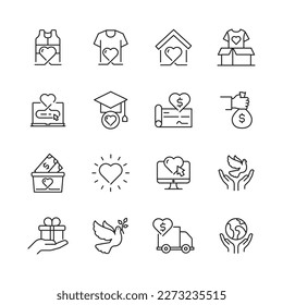 Charity Icons Pack thin line vector icons with editable strokes.