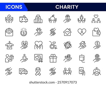 Charity Icons Pack. Thin line icons set. Flat icon collection set. Simple vector icons