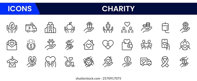 Charity Icons Pack. Thin line icons set. Flat icon collection set. Simple vector icons