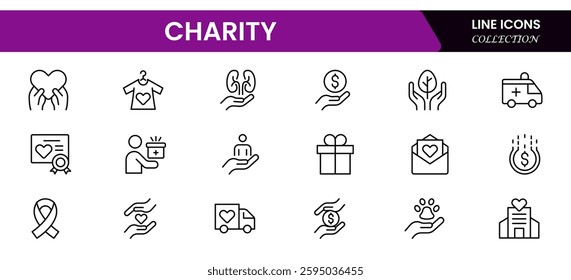 Charity Icons Pack. Thin line icons set. Flat icon collection set. Simple vector icons