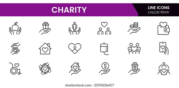 Charity Icons Pack. Thin line icons set. Flat icon collection set. Simple vector icons