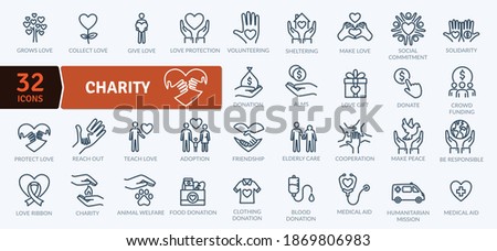 Charity Icons Pack. Thin line icons set. Flat icon collection set. Simple vector icons