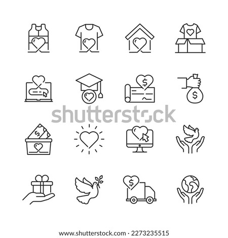 Charity Icons Pack thin line vector icons with editable strokes.