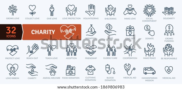 Charity Icons Pack. Thin line icons set.\
Flat icon collection set. Simple vector\
icons