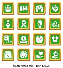 Charity icons set vector green square isolated on white background 