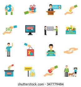 Charity icons set with volunteering symbols flat isolated vector illustration 