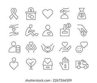 Iconos de caridad - Iconos de línea de vectores
