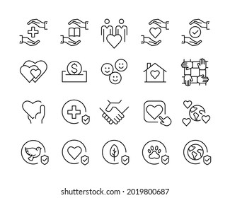 Iconos de caridad - Iconos de línea de vectores. Stroke editable. Gráfico vectorial