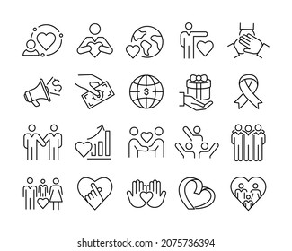 Charity Icons - Vector Line. Editable Stroke. Vector Graphic