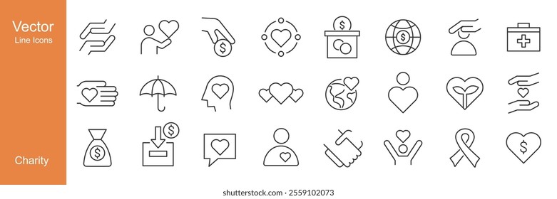Charity Icons - Vector Line. Editable Stroke.
