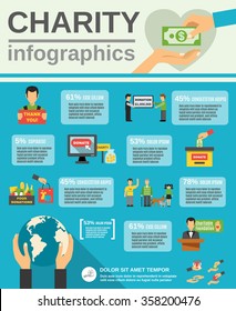 Charity Infographic Set With Food Donations And Help Symbols Flat Vector Illustration 