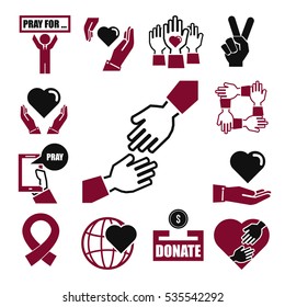 charity, kindness, donate icon set