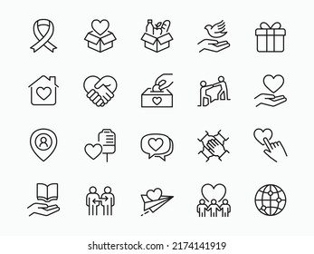 Charity, Kindness, Donation And Raise Money Related Icon Set - Editable Stroke, Pixel Perfect At 64x64