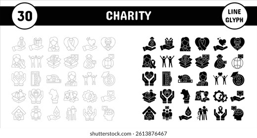 Charity Line Glyph Vector Illustration Icon Sticker Set Design Materials