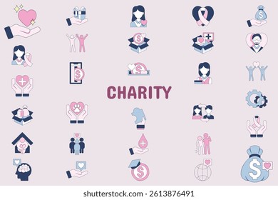 Charity Lineal Color Vector Illustration Icon Sticker Set Design Materials