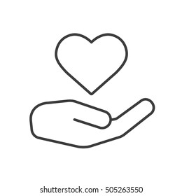 Charity linear icon. Thin line illustration. Heart care. Valentine's Day contour symbol. Vector isolated outline drawing