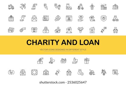 Charity and loan icon set. Vector illustration in modern thin line style of computer graphics related icons.