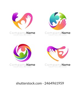 Charity-Logo mit 3D-farbenfrohe Design-Community, Familien-Icons