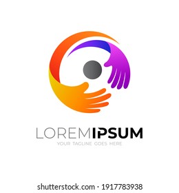 Charity logo with circle design template, people logo and hand icons