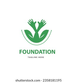 charity logo design with leaf tree hand concept vector. green leaf tree illustrator with hand. charity leaf logo and hand icon design.