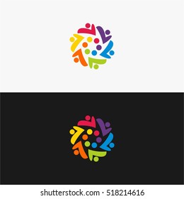 Charity Logo Design. Teamwork Illustration Symbol. People Circle Vector Icons. Full Colors.