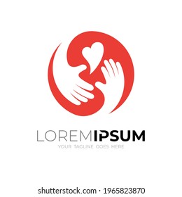 Charity logo design template, Hand and love logo