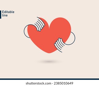 charity logo donation icon help logotype community volunteer symbol, vector illustration of heart and hands giving and taking, concept of aid exchange nonprofit business humanitarian work