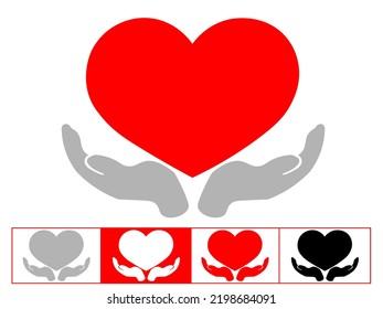 Charity logo, hands supporting heart icon flat design vector illustration