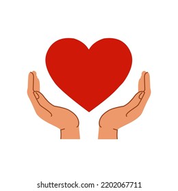 Charity logo, hands supporting heart icon flat design vector illustration