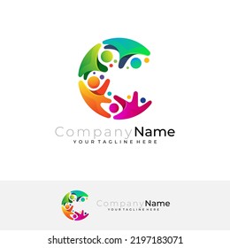 Charity logo with letter C design illustration, 3d colorful style